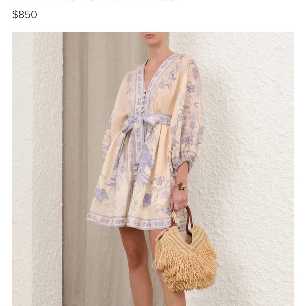 Zimmermann Beige Dress with Blue Floral Print